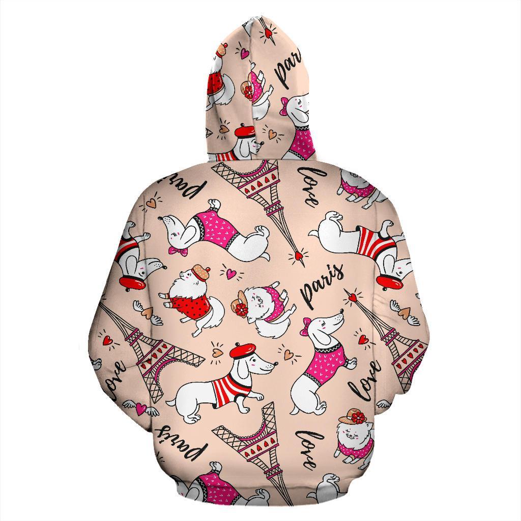 Paris Dog Pattern Print Men Women Pullover Hoodie-grizzshop