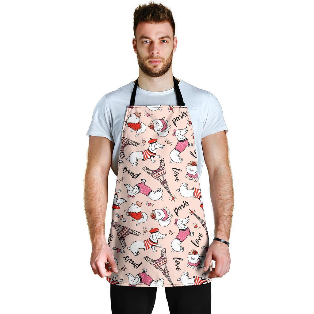 Paris Dog Pattern Print Men's Apron-grizzshop