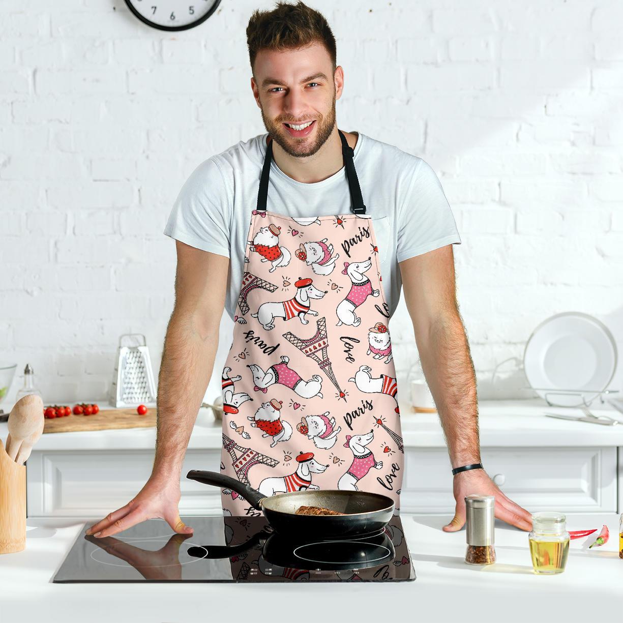 Paris Dog Pattern Print Men's Apron-grizzshop
