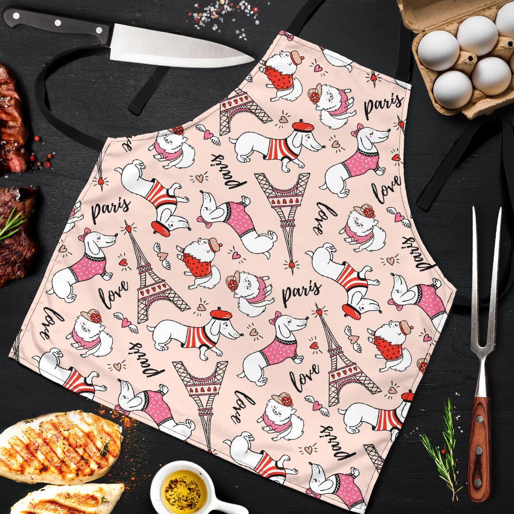 Paris Dog Pattern Print Men's Apron-grizzshop