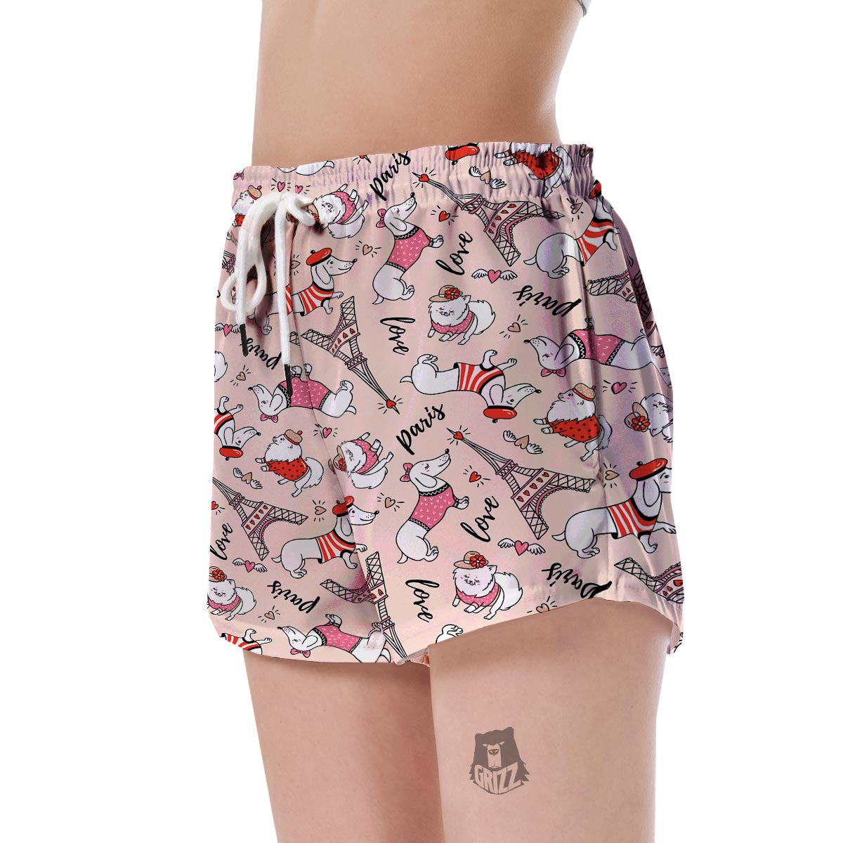 Paris Dog Pattern Print Women's Shorts-grizzshop