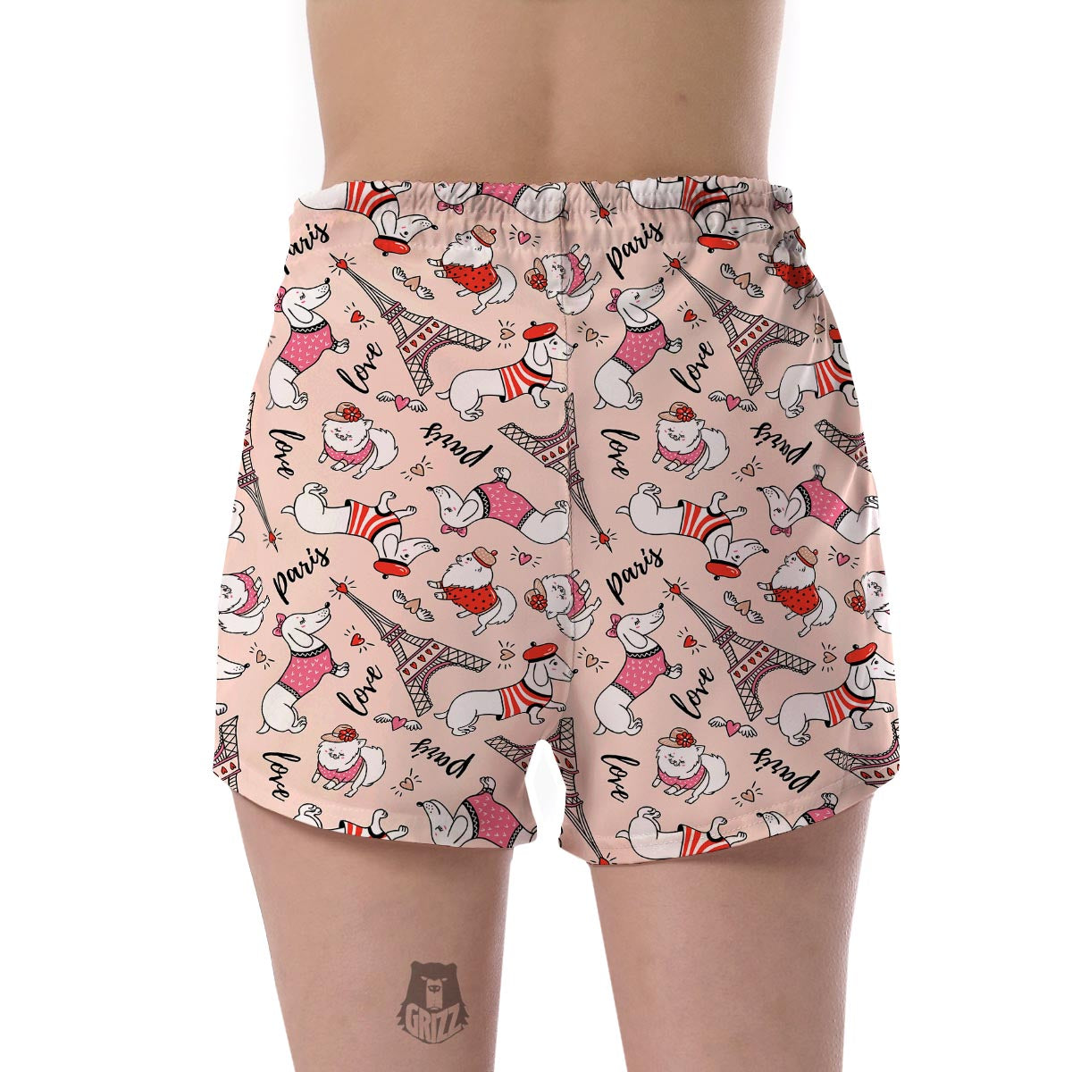 Paris Dog Pattern Print Women's Shorts-grizzshop