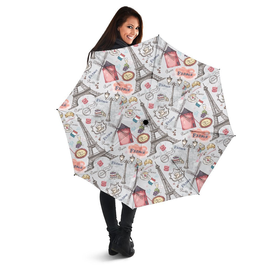 Paris France Pattern Print Automatic Foldable Umbrella-grizzshop