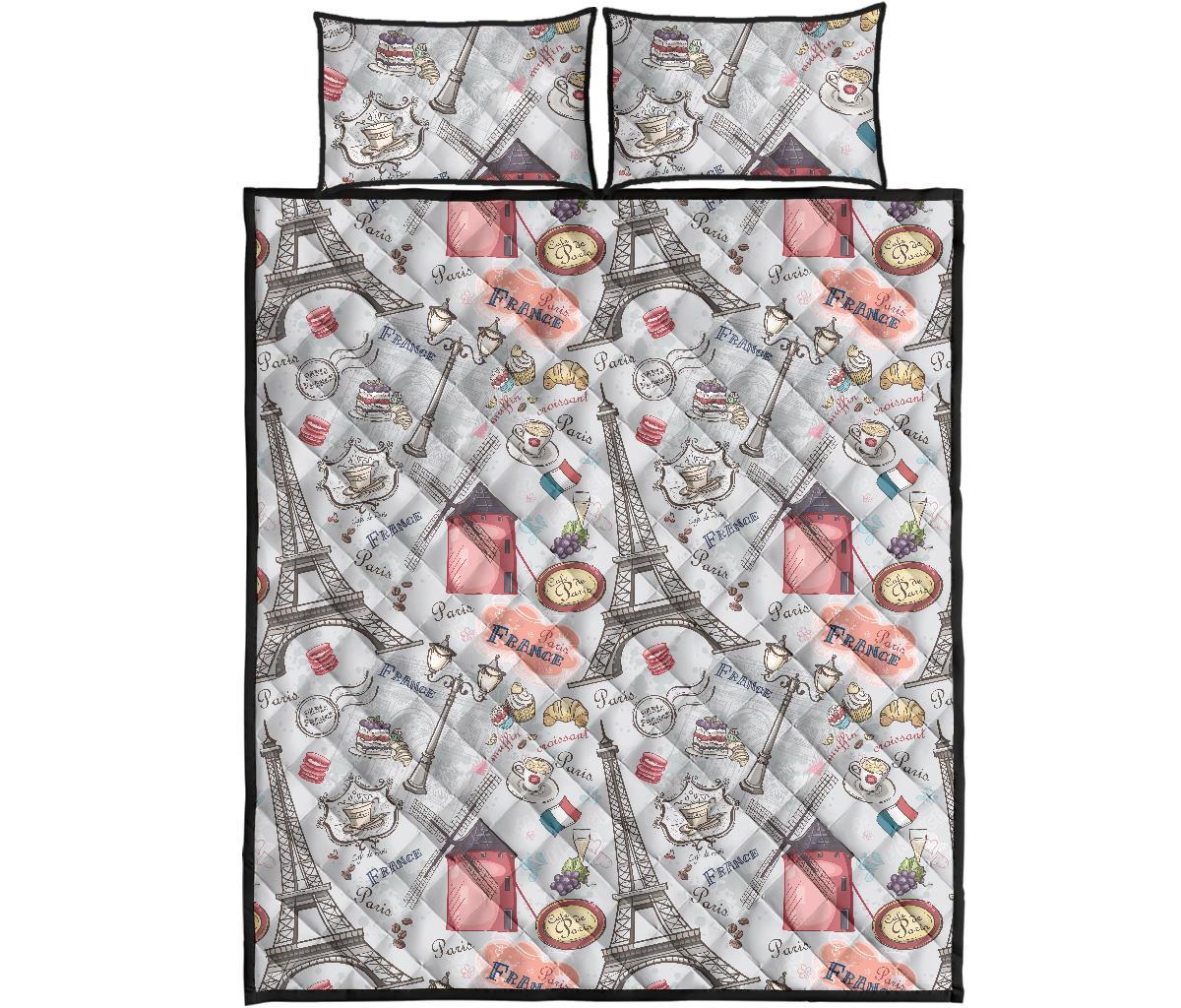 Paris France Pattern Print Bed Set Quilt-grizzshop