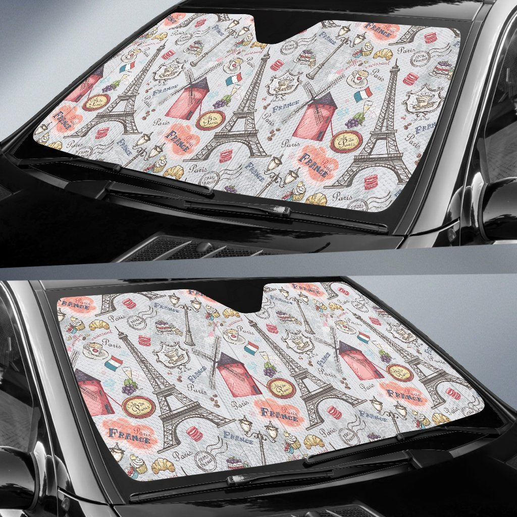 Paris France Pattern Print Car Sun Shade-grizzshop