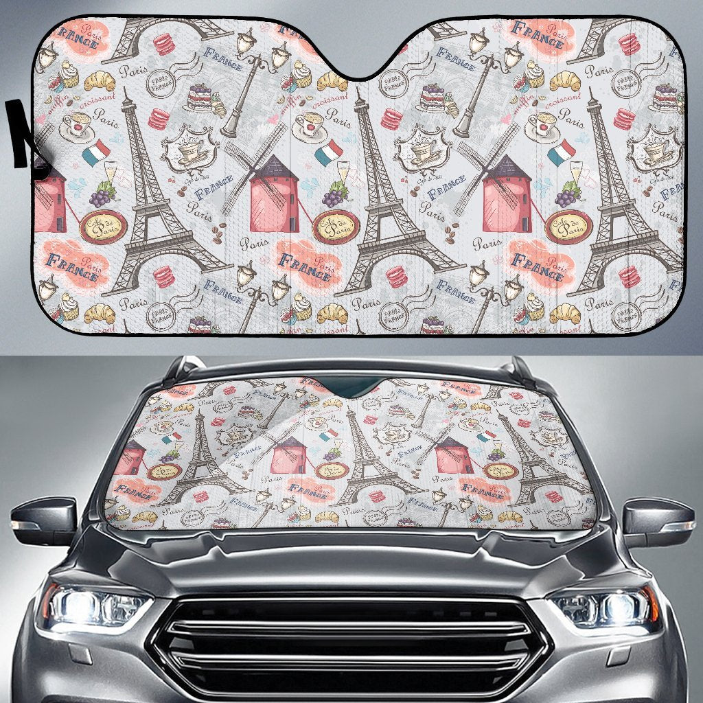 Paris France Pattern Print Car Sun Shade-grizzshop
