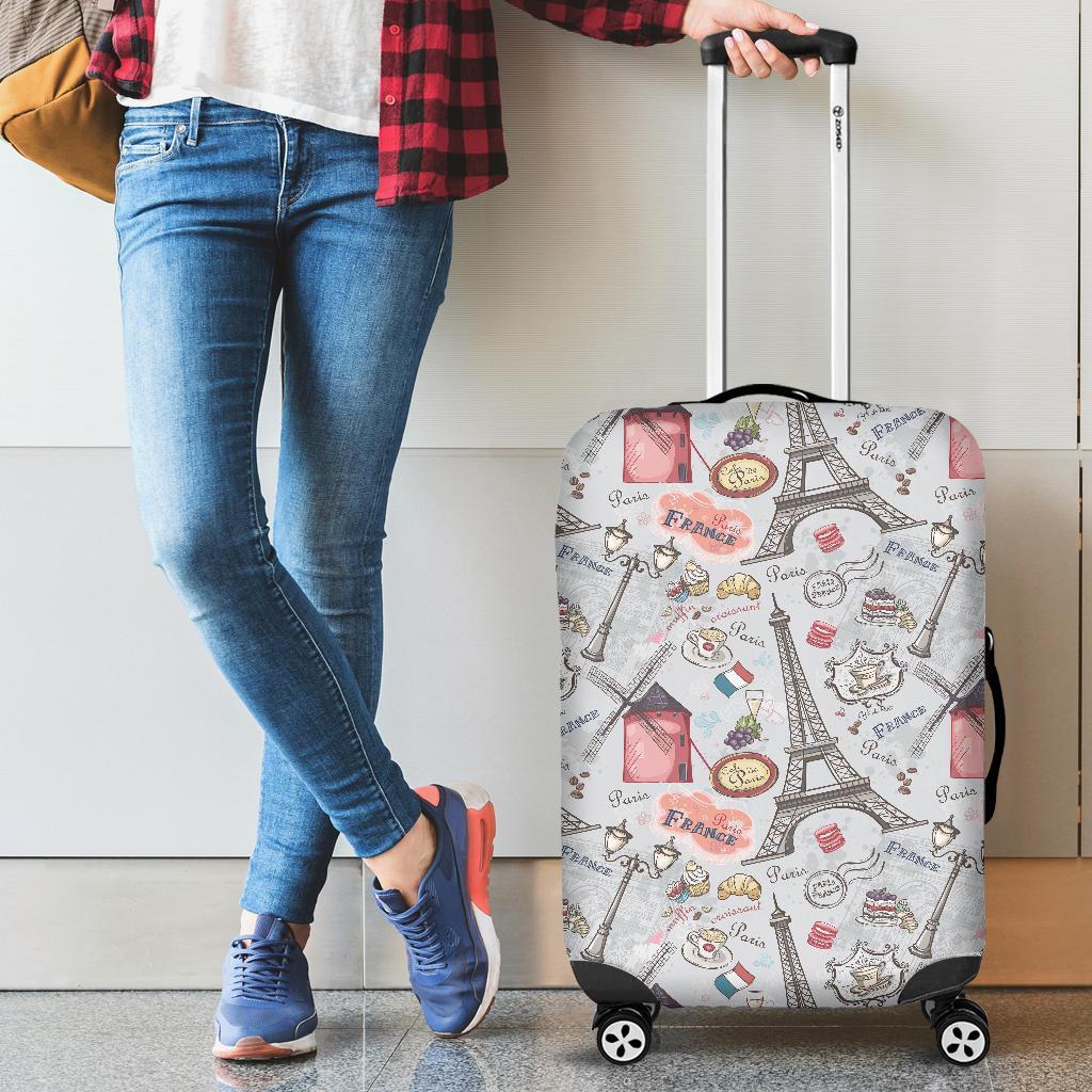 Paris France Pattern Print Luggage Cover Protector-grizzshop