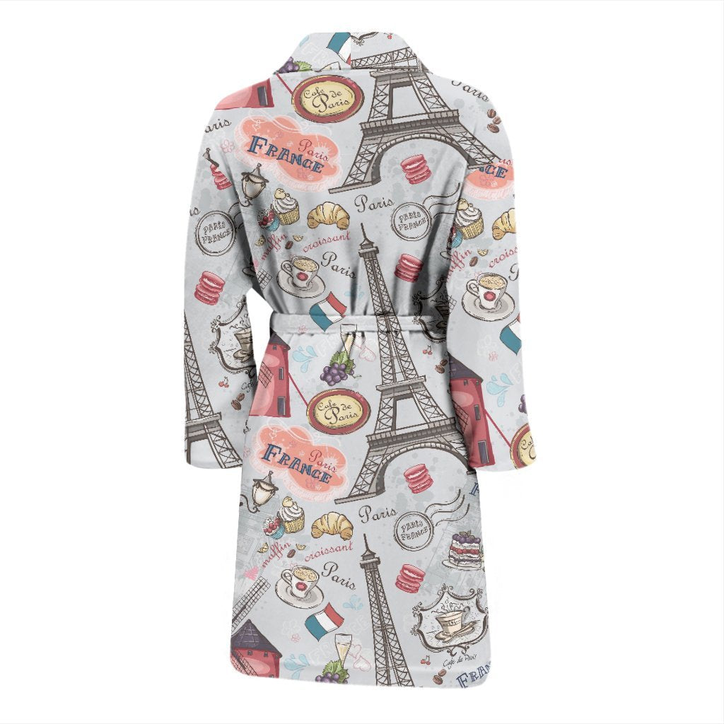 Paris France Pattern Print Men Long Robe-grizzshop