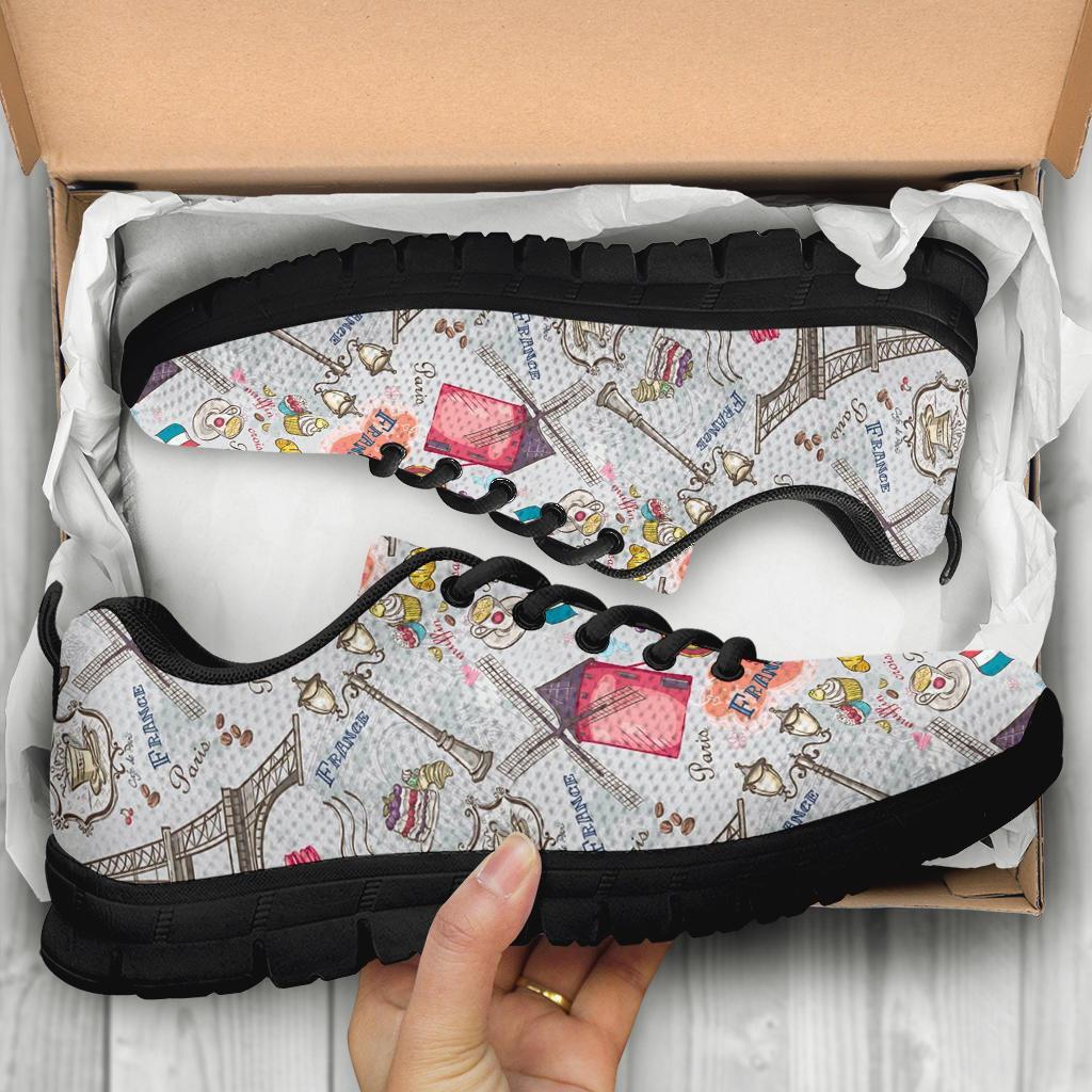 Paris France Pattern Print Sneaker Shoes For Men Women-grizzshop