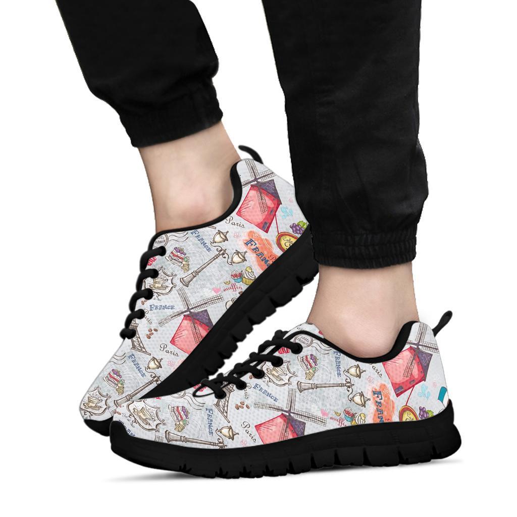 Paris France Pattern Print Sneaker Shoes For Men Women-grizzshop