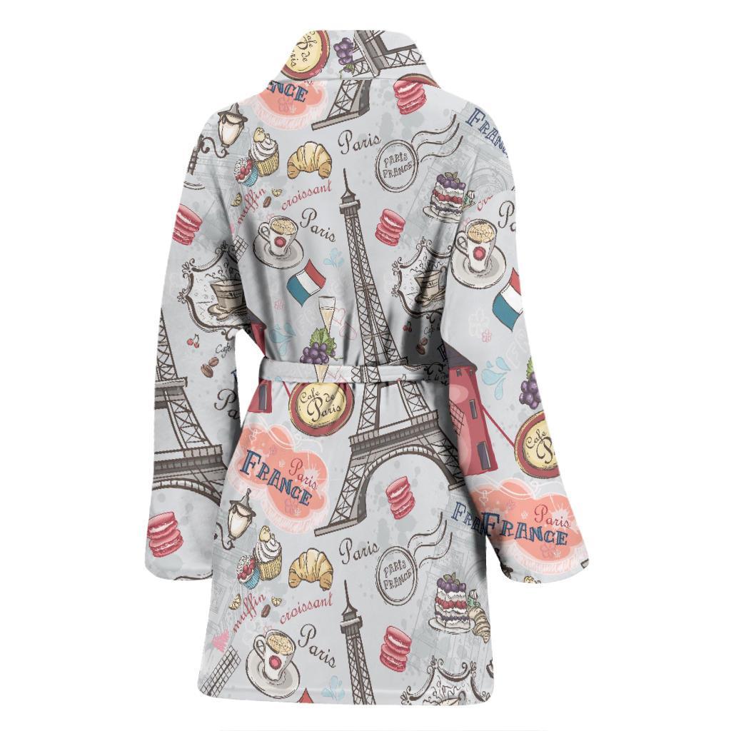 Paris France Pattern Print Women Long Robe-grizzshop