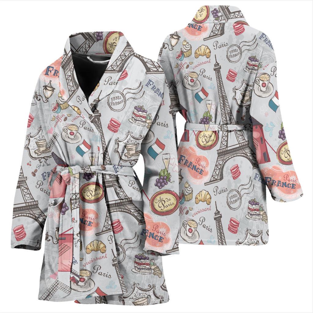 Paris France Pattern Print Women Long Robe-grizzshop