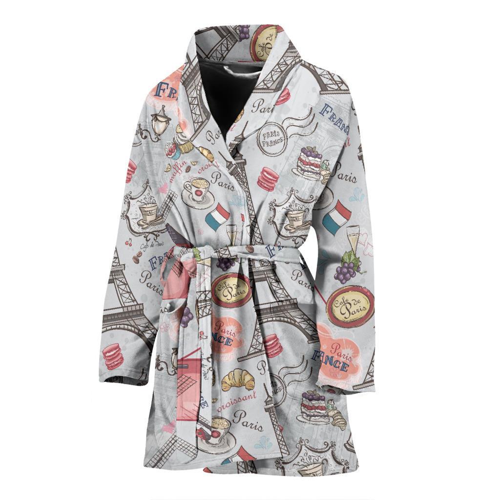 Paris France Pattern Print Women Long Robe-grizzshop