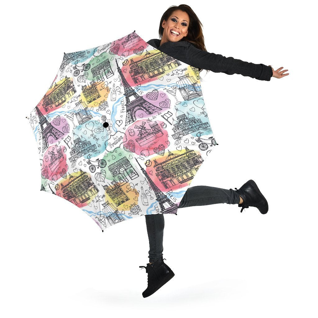 Paris France Print Pattern Automatic Foldable Umbrella-grizzshop