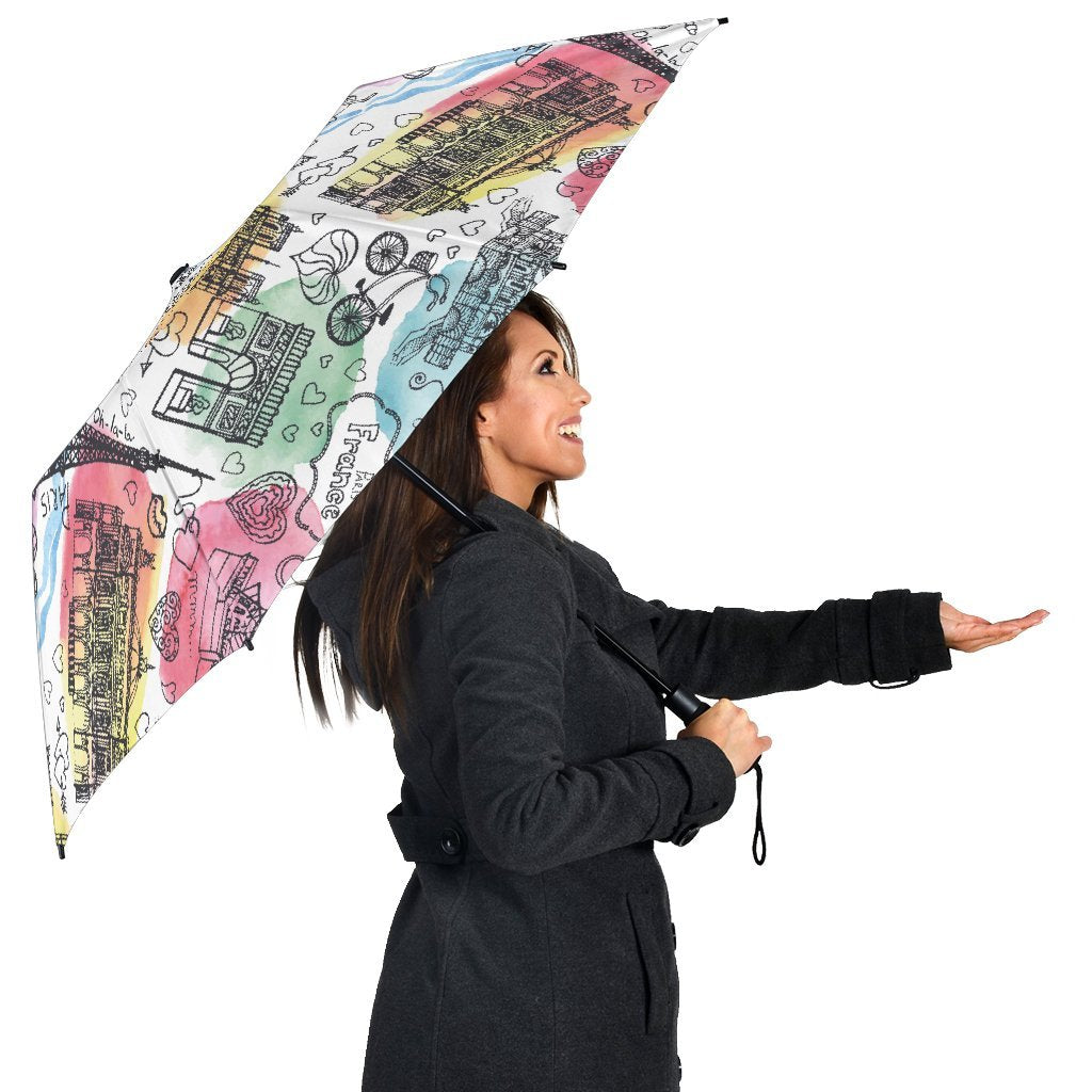 Paris France Print Pattern Automatic Foldable Umbrella-grizzshop