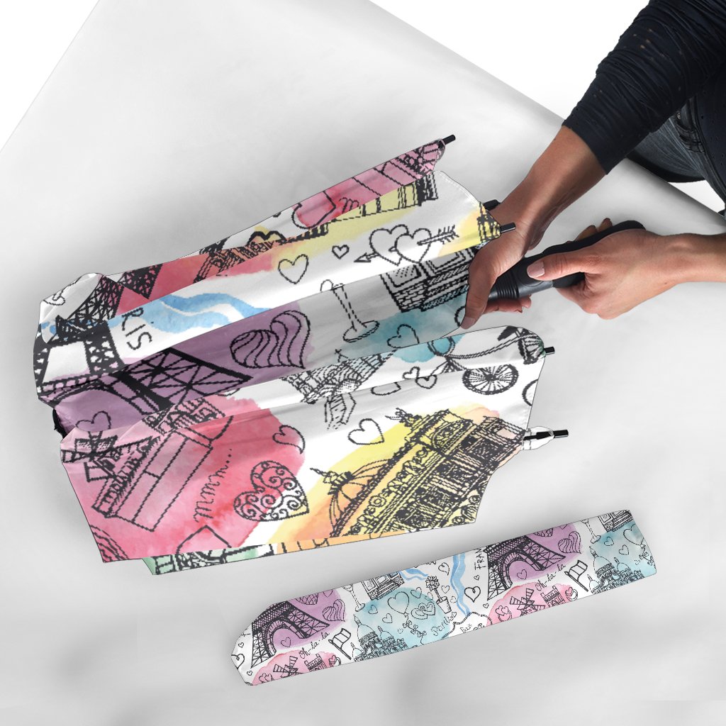 Paris France Print Pattern Automatic Foldable Umbrella-grizzshop