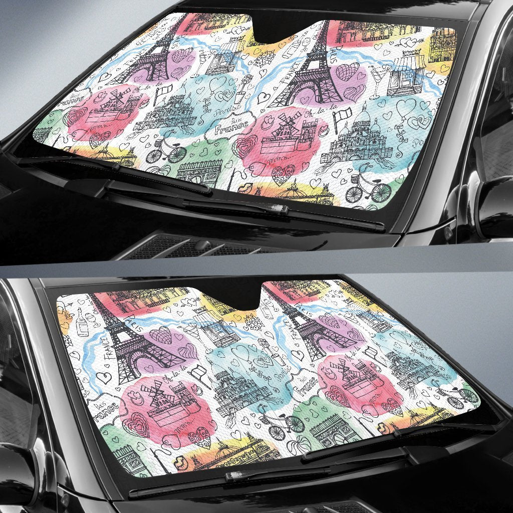 Paris France Print Pattern Car Sun Shade-grizzshop