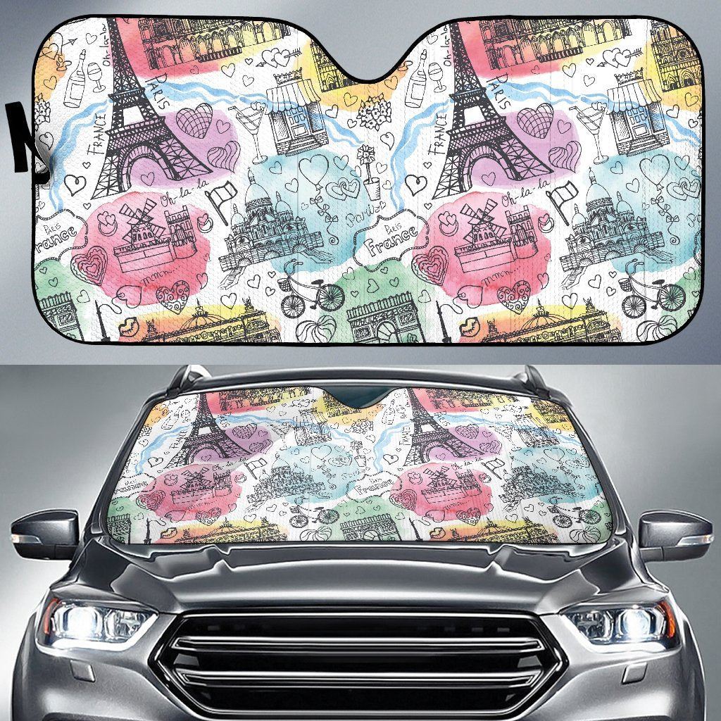 Paris France Print Pattern Car Sun Shade-grizzshop