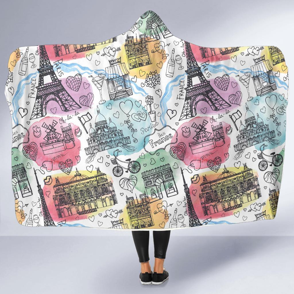 Paris France Print Pattern Hooded Blanket-grizzshop