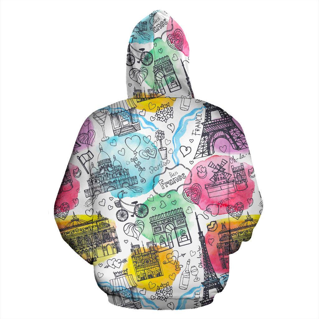 Paris France Print Pattern Men Women Pullover Hoodie-grizzshop