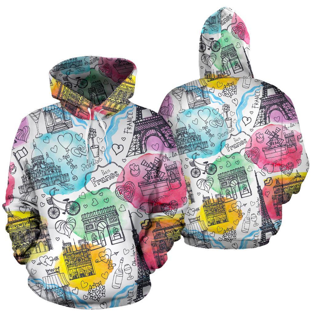 Paris France Print Pattern Men Women Pullover Hoodie-grizzshop