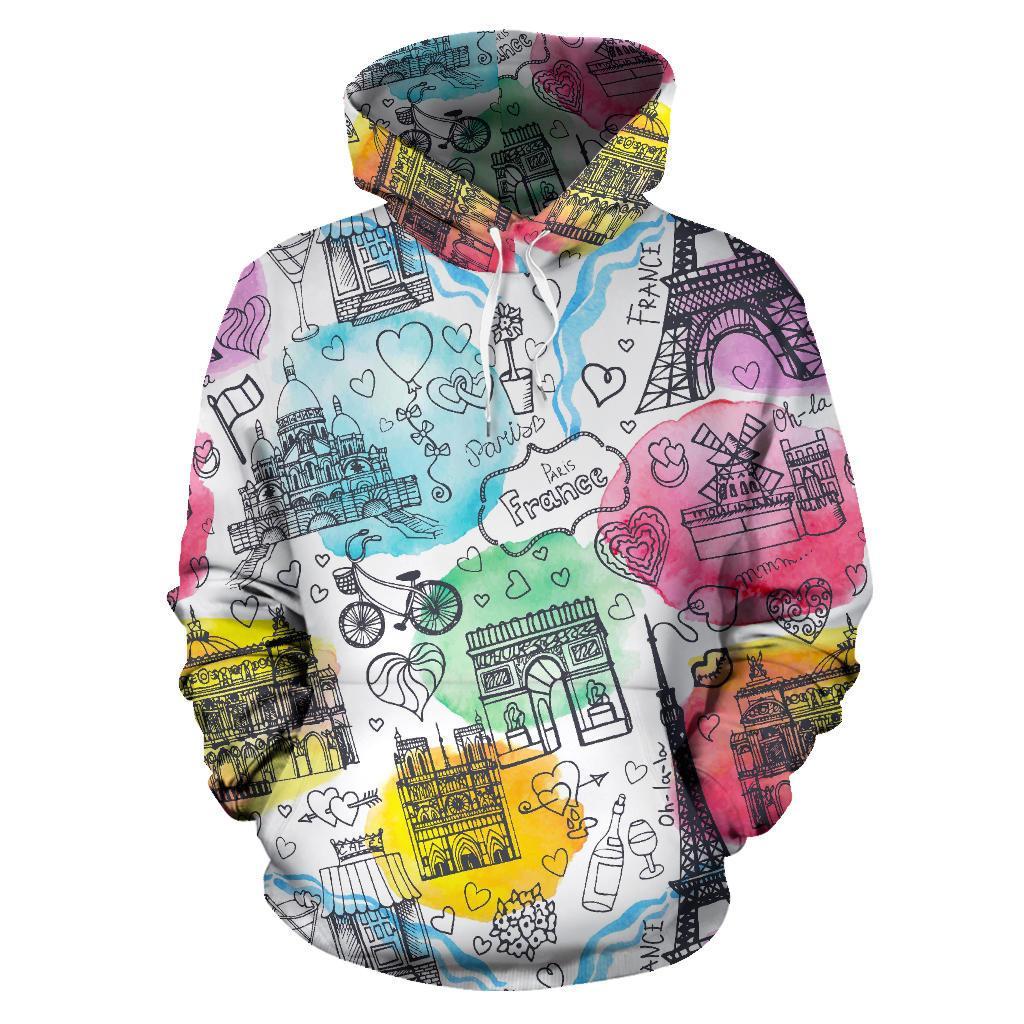 Paris France Print Pattern Men Women Pullover Hoodie-grizzshop