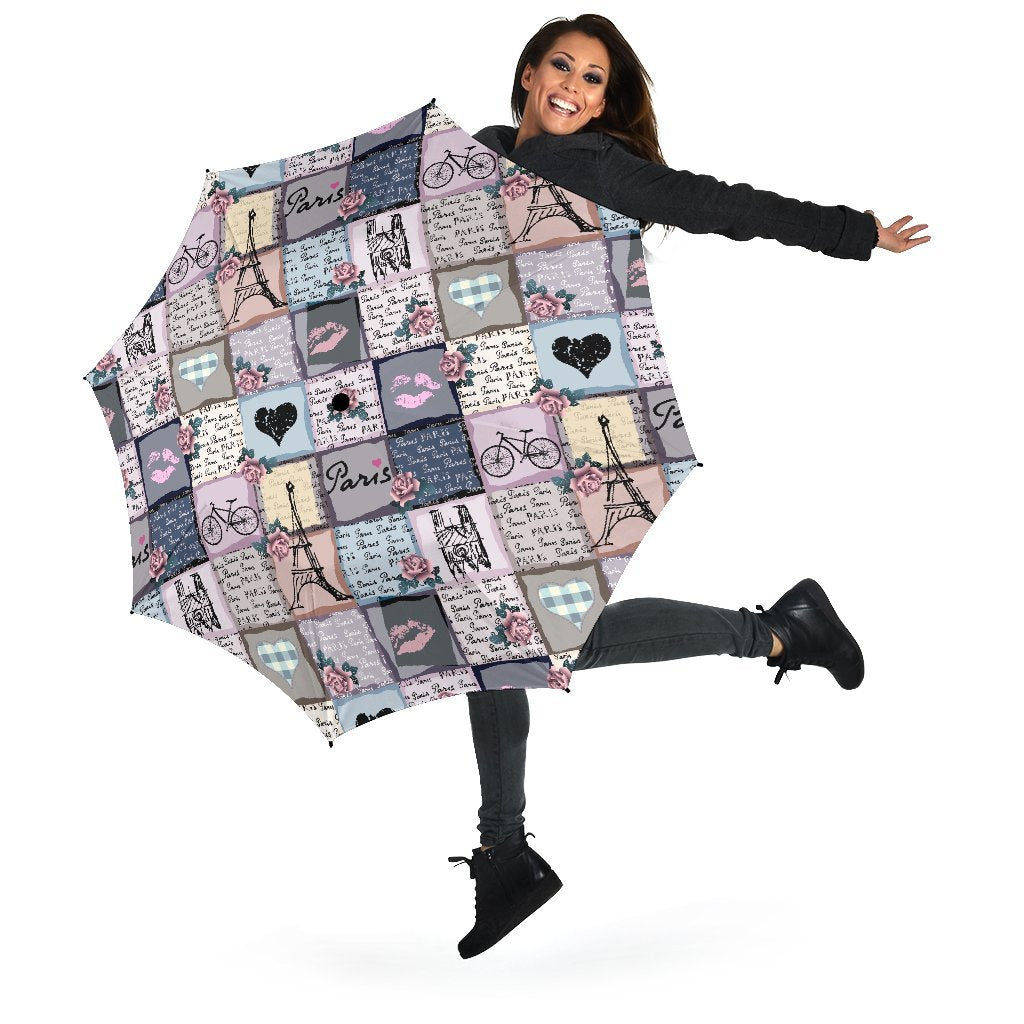 Paris Pattern Print Automatic Foldable Umbrella-grizzshop