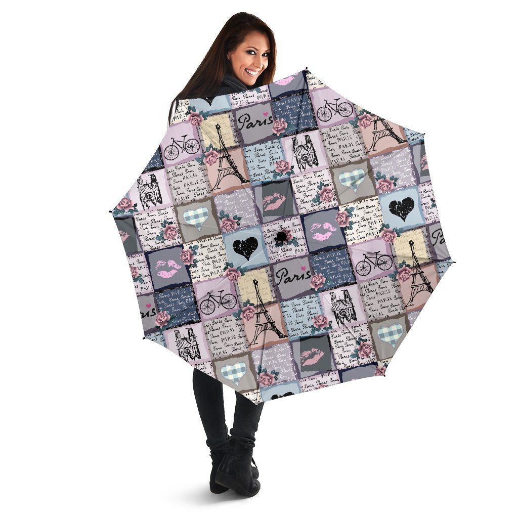 Paris Pattern Print Automatic Foldable Umbrella-grizzshop