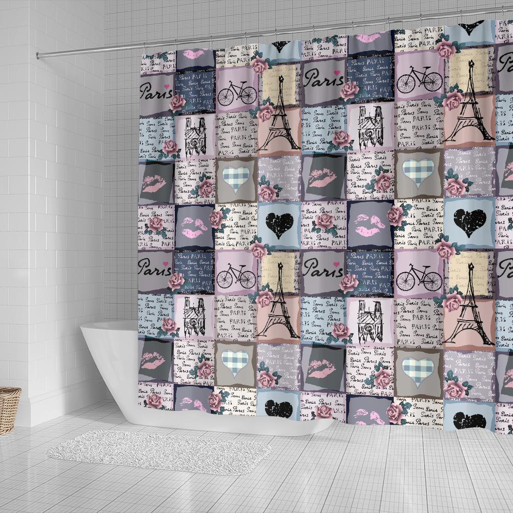 Paris Pattern Print Bathroom Shower Curtain-grizzshop