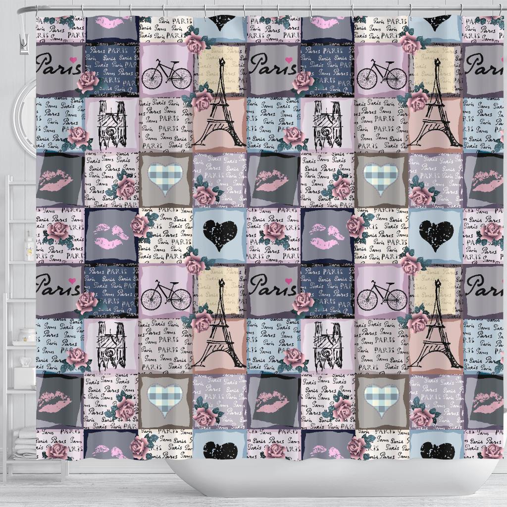 Paris Pattern Print Bathroom Shower Curtain-grizzshop