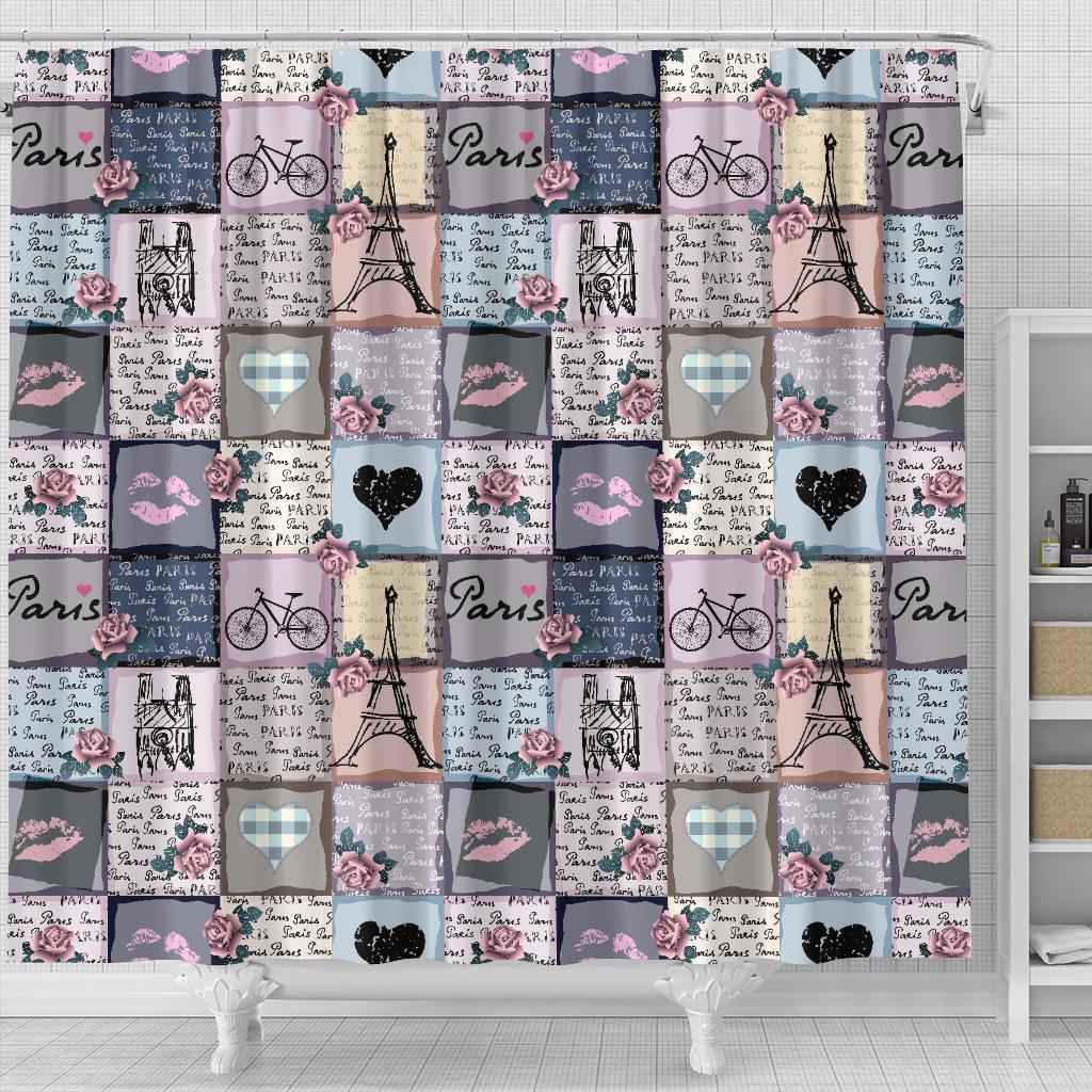 Paris Pattern Print Bathroom Shower Curtain-grizzshop