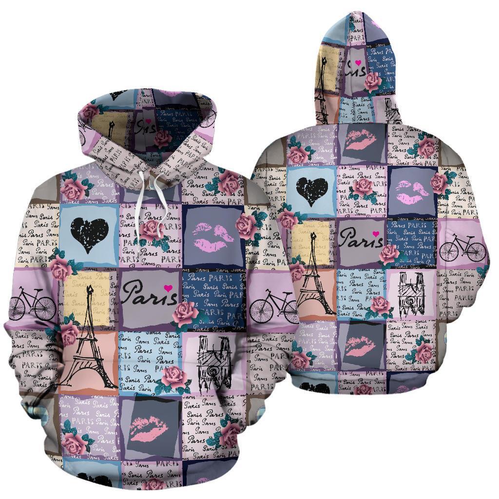 Paris Pattern Print Men Women Pullover Hoodie-grizzshop