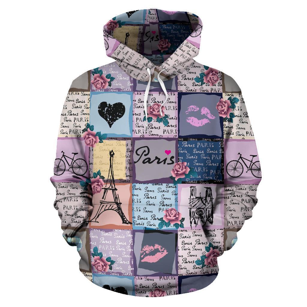 Paris Pattern Print Men Women Pullover Hoodie-grizzshop