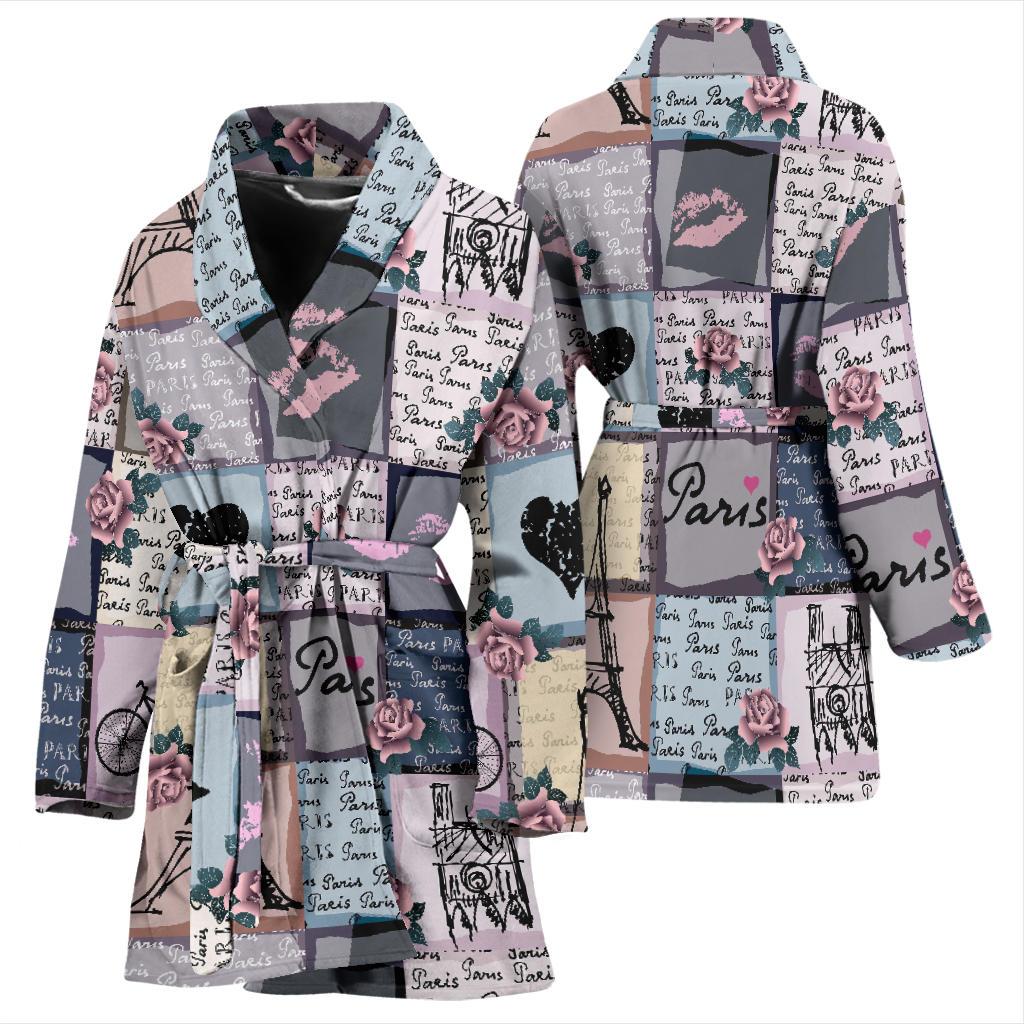 Paris Pattern Print Women Long Robe-grizzshop