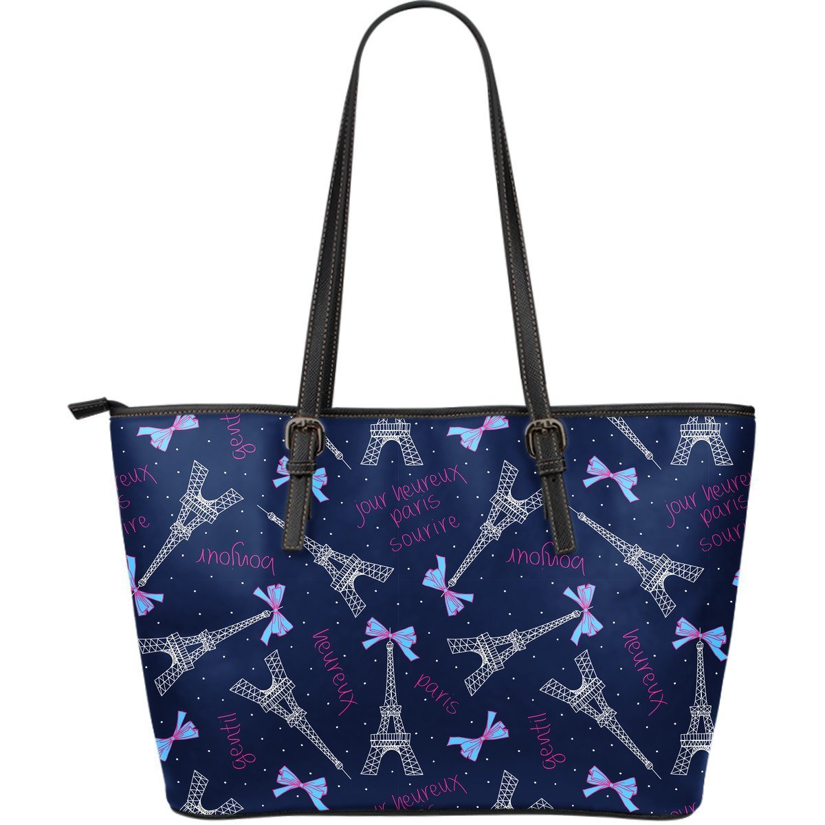 Paris Print Pattern Leather Tote Bag-grizzshop