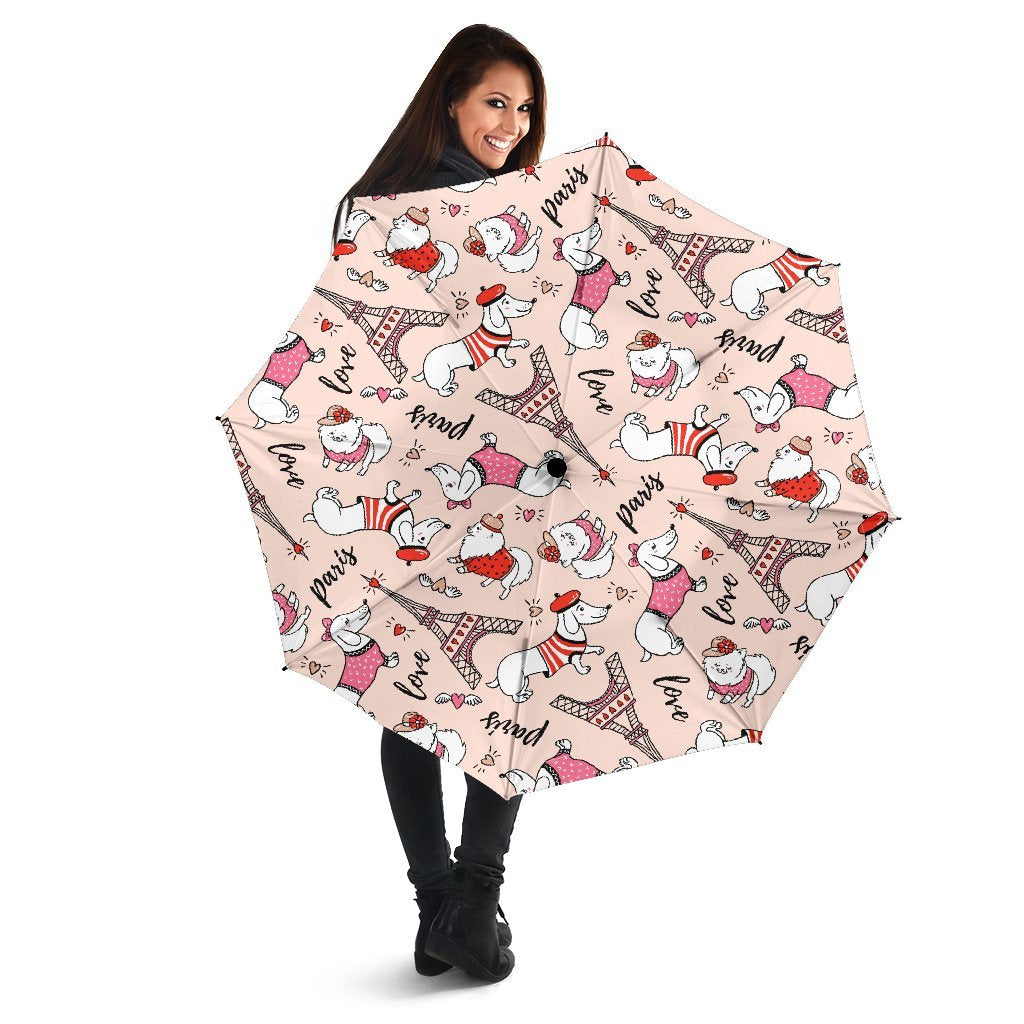 Paris Dog Pattern Print Automatic Foldable Umbrella-grizzshop