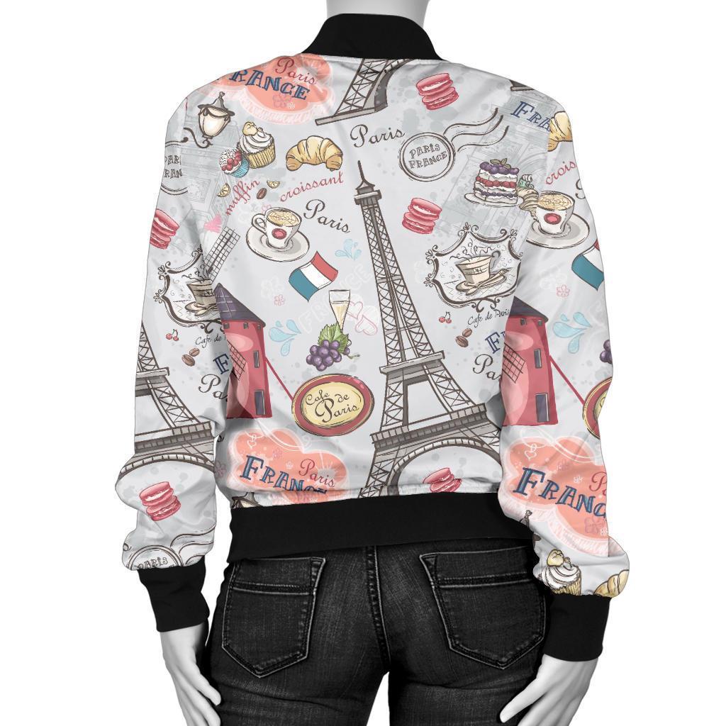 Paris France Pattern Print Women Casual Bomber Jacket-grizzshop