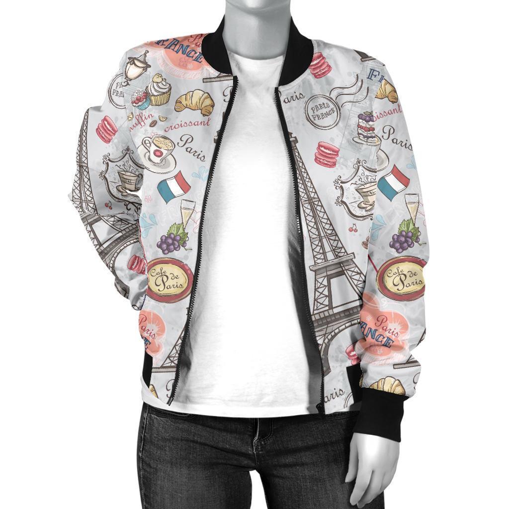 Paris France Pattern Print Women Casual Bomber Jacket-grizzshop