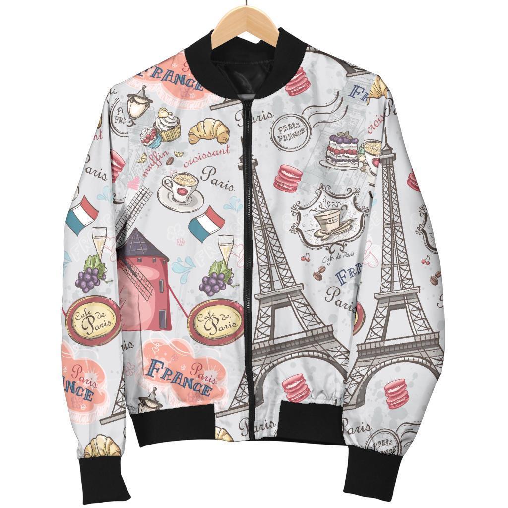 Paris France Pattern Print Women Casual Bomber Jacket-grizzshop