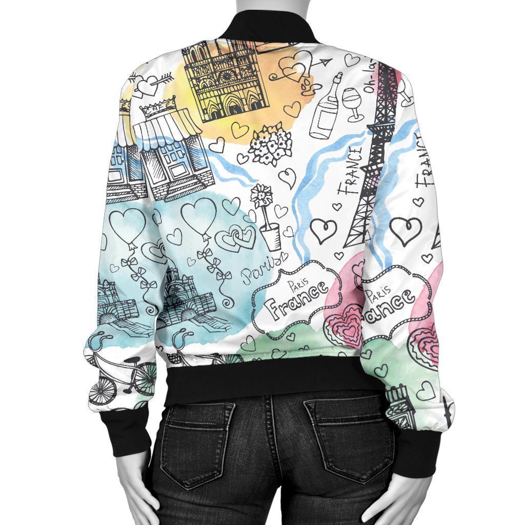 Paris France Print Pattern Women Casual Bomber Jacket-grizzshop