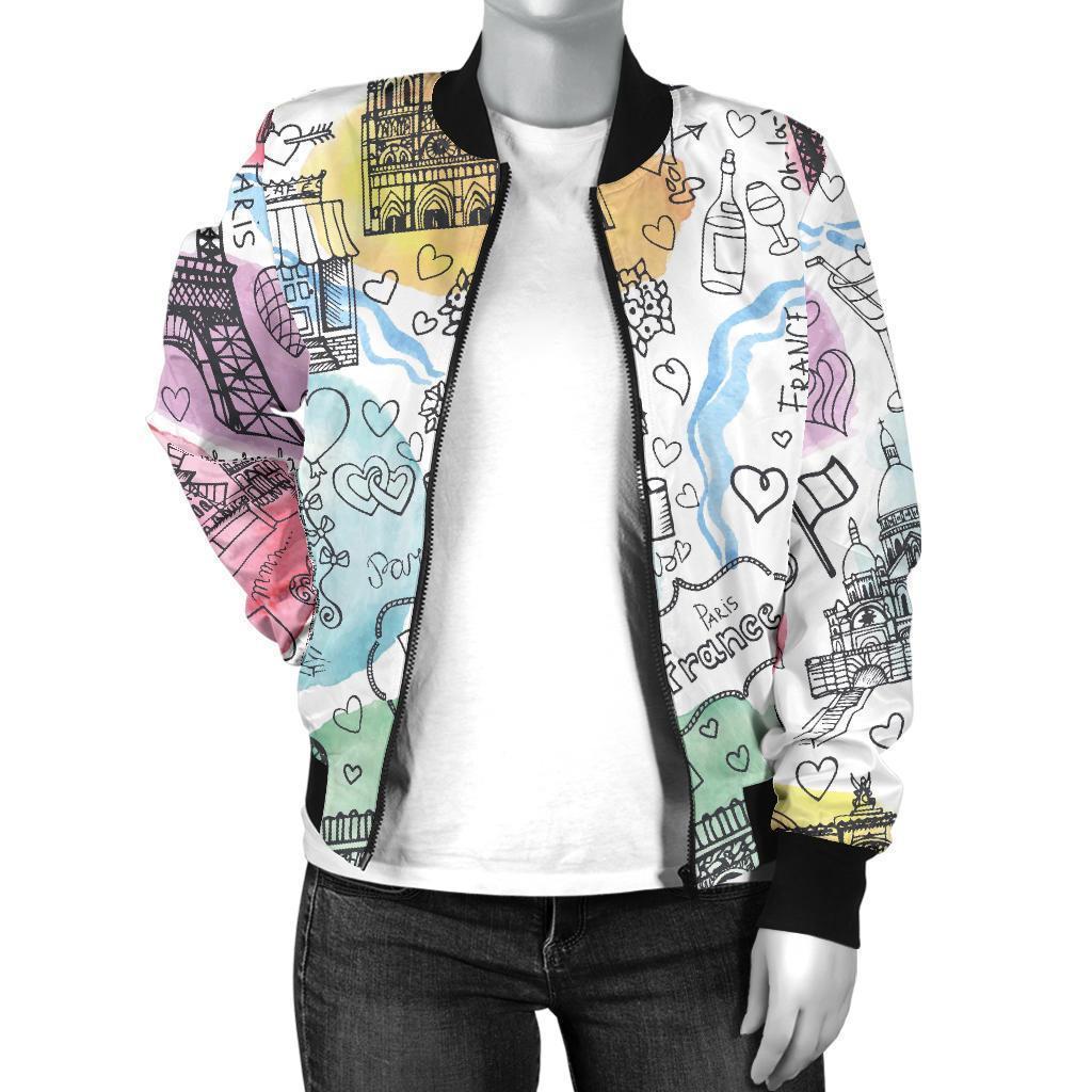 Paris France Print Pattern Women Casual Bomber Jacket-grizzshop