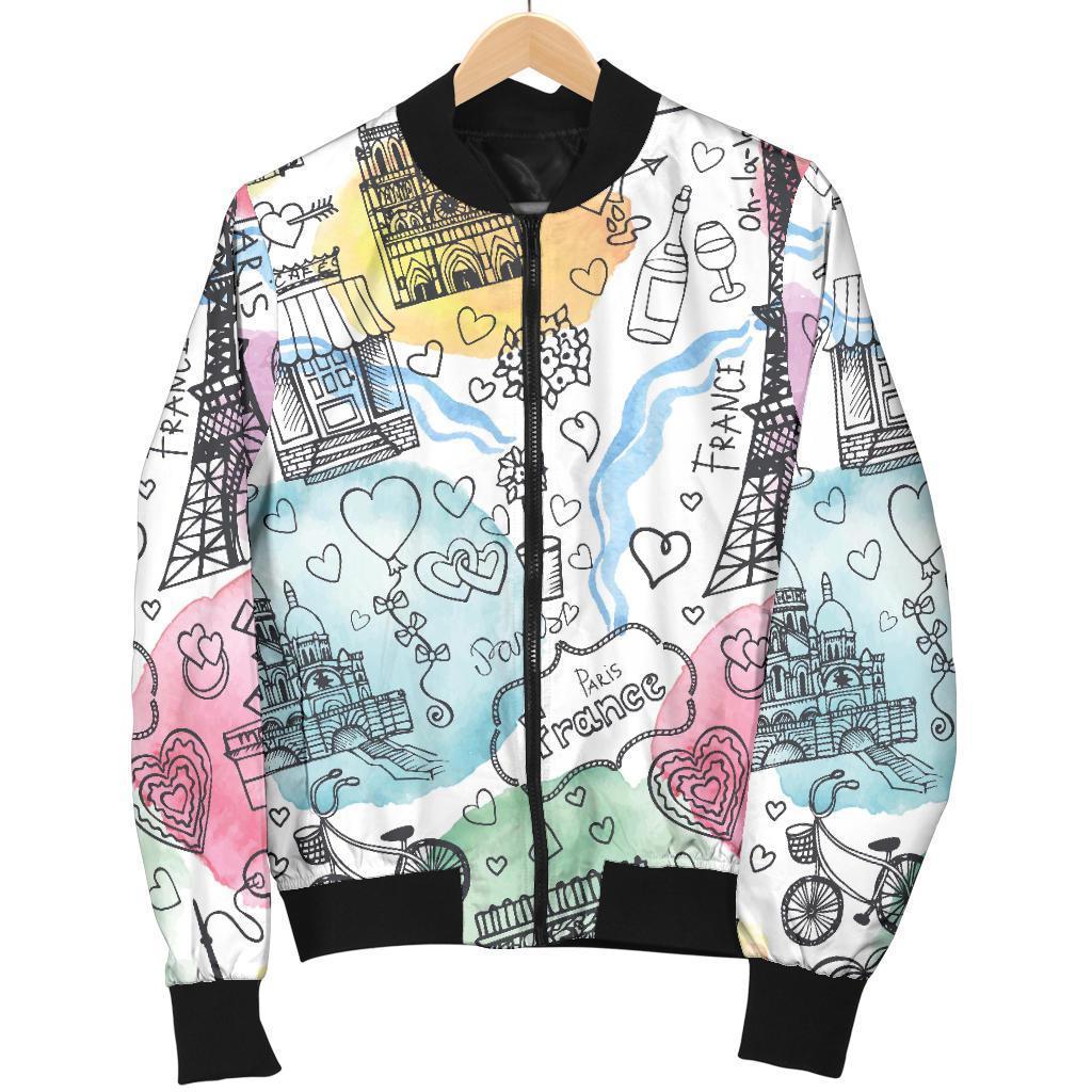 Paris France Print Pattern Women Casual Bomber Jacket-grizzshop