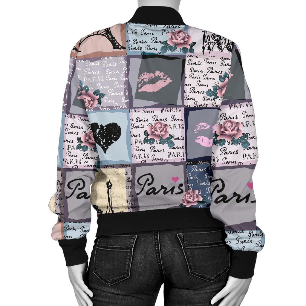 Paris Pattern Print Women Casual Bomber Jacket-grizzshop