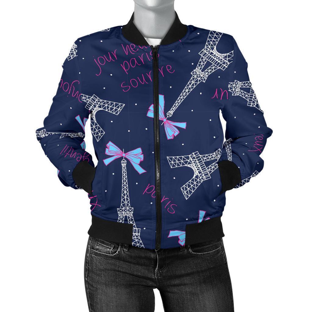 Paris Print Pattern Women Casual Bomber Jacket-grizzshop