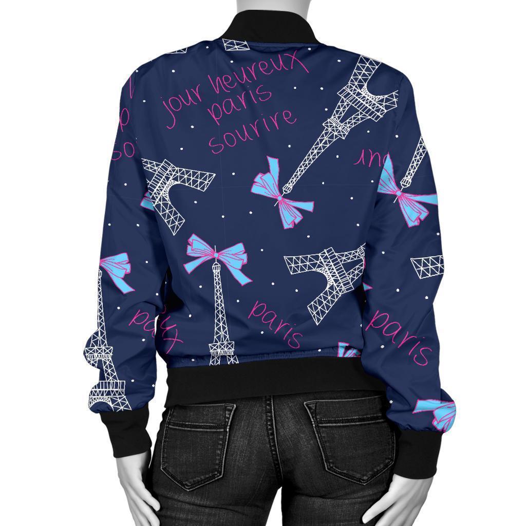 Paris Print Pattern Women Casual Bomber Jacket-grizzshop