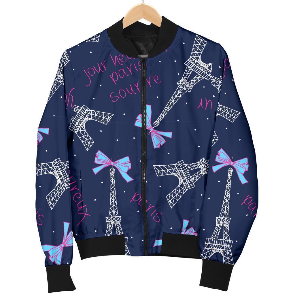 Paris Print Pattern Women Casual Bomber Jacket-grizzshop