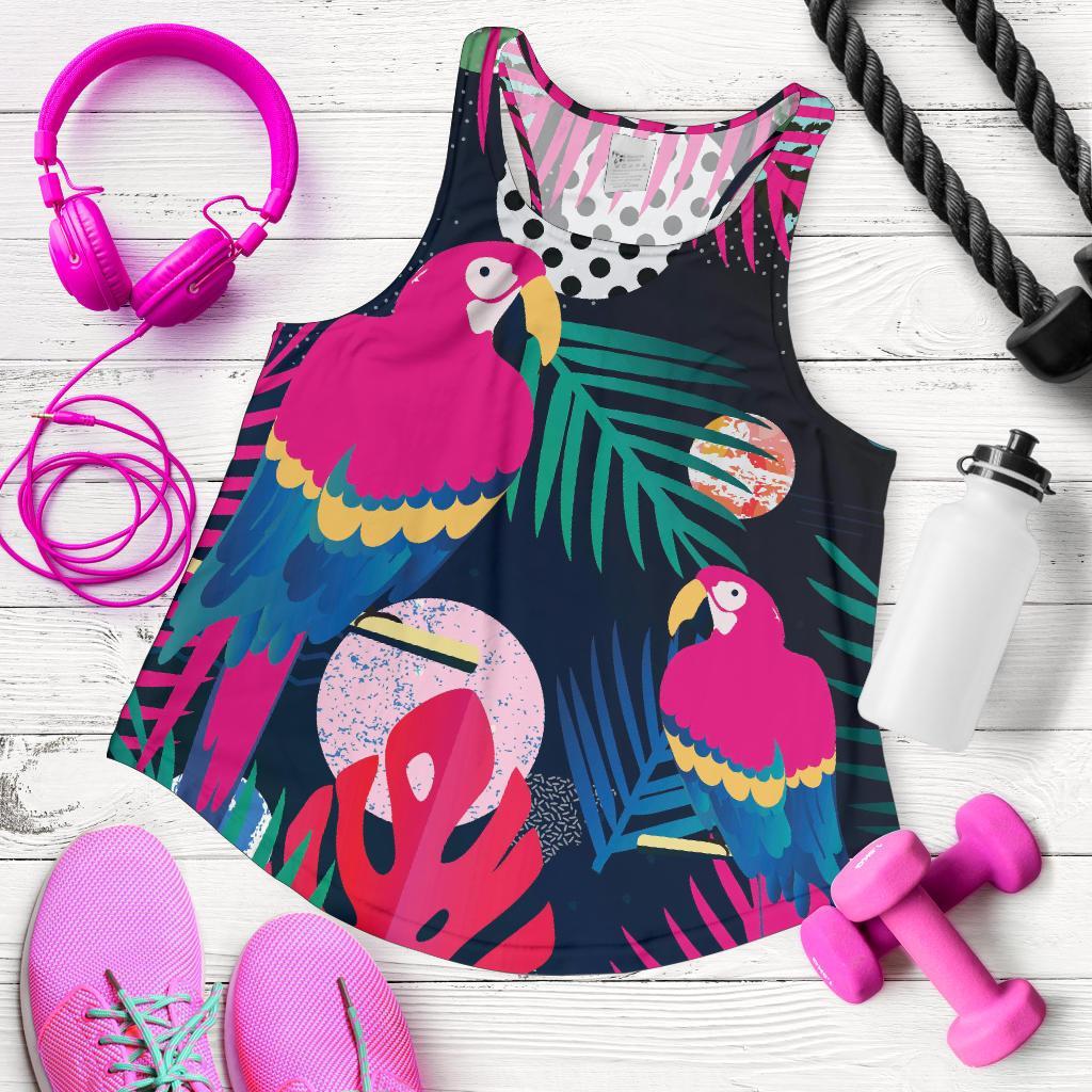 Parrot Bird Floral Pattern Print Racerback Tank Tops-grizzshop