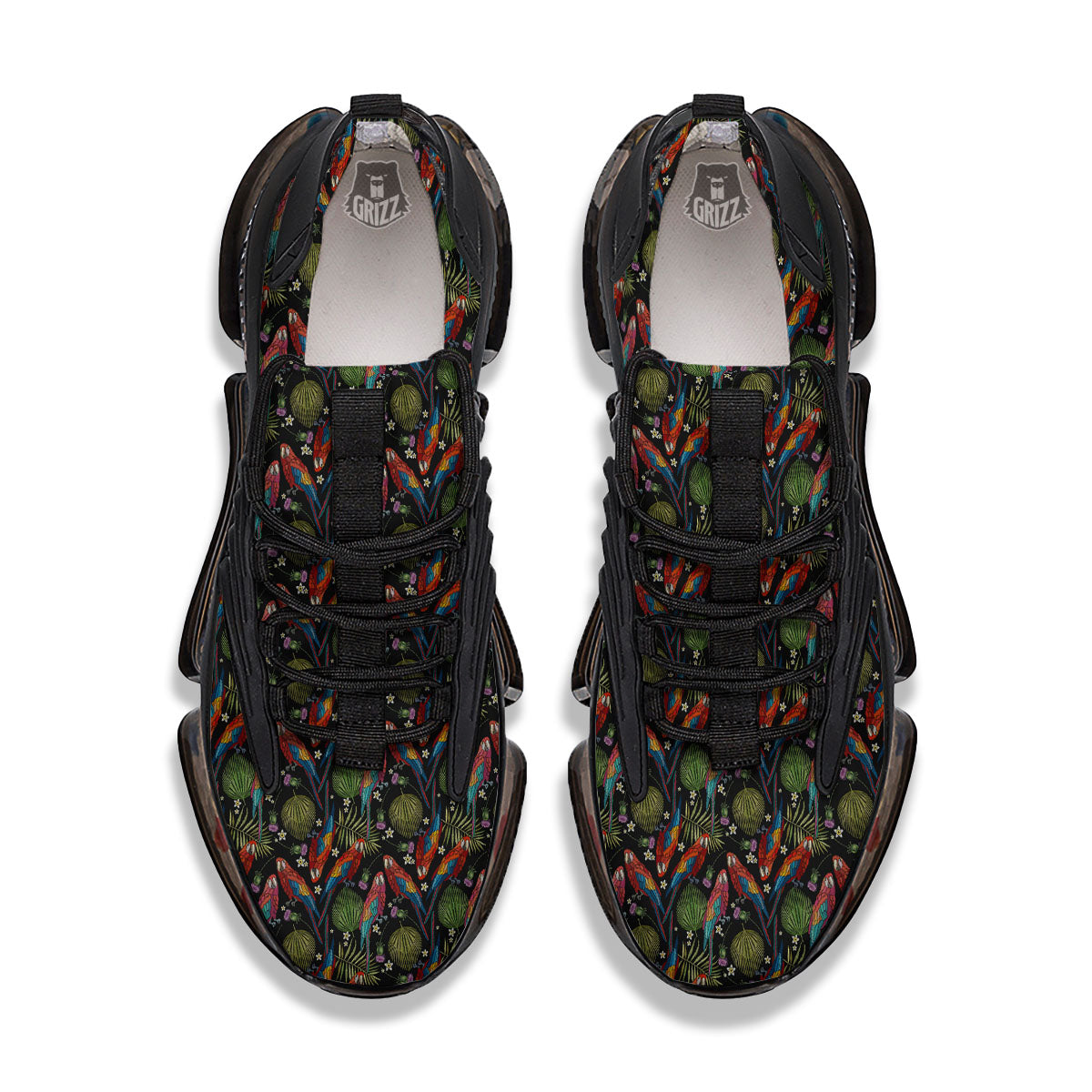 Parrot Embroidery Print Pattern Black Gym Shoes-grizzshop
