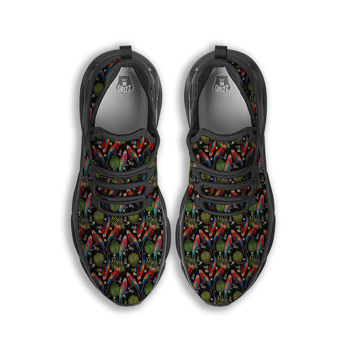 Parrot Embroidery Print Pattern Black Running Shoes-grizzshop