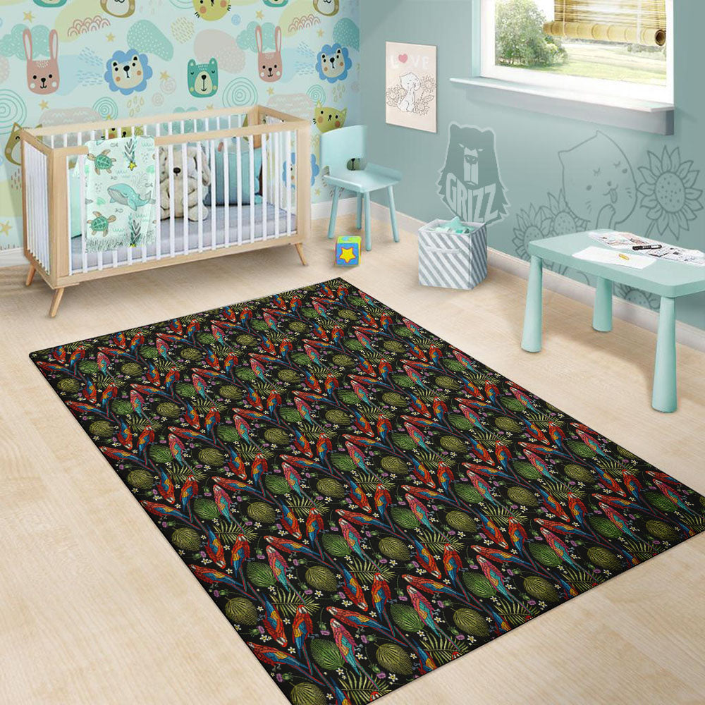 Parrot Embroidery Print Pattern Floor Mat-grizzshop